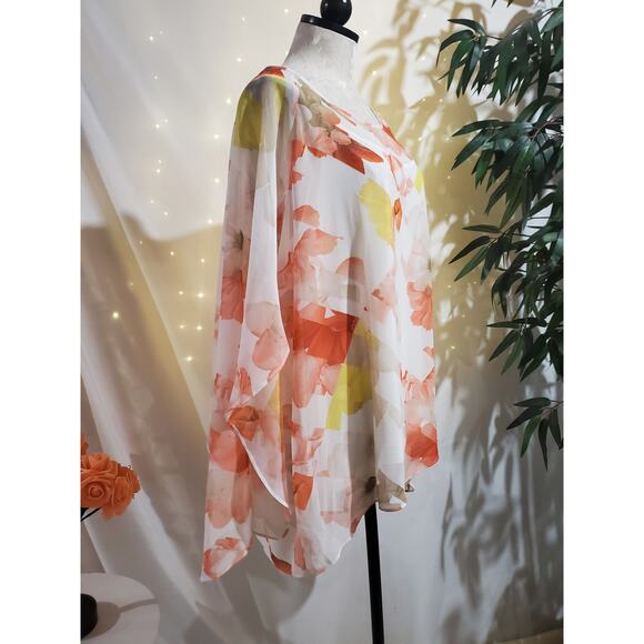 Calvin Klein Floral Sheer Tank Lined Slit Flutter Sleeve Chiffon Blouse Size 1X - Picture 2 of 11